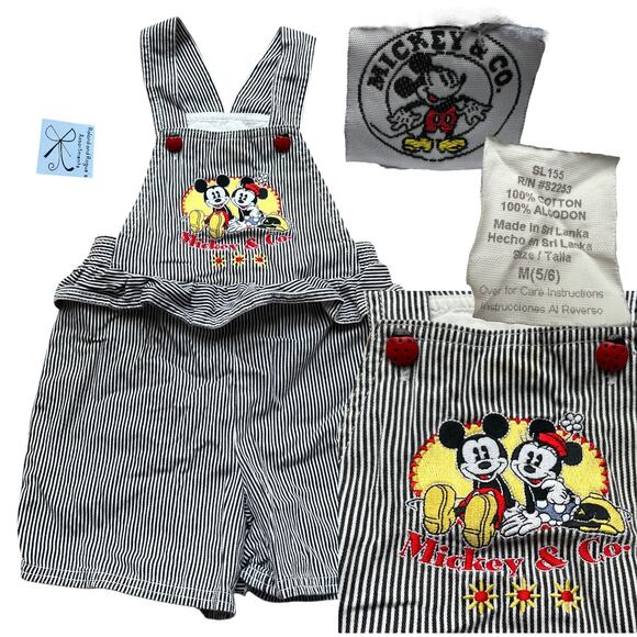 Mickey & Co. Disney Mickey and Mickey Mouse Pinstripe Overalls Kids Sz M 5/6 - Picture 1 of 6